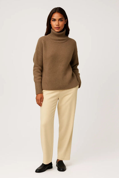 Trui Dames | Hoge Col en Geribde Boorden | Warme en Tijdloze Look