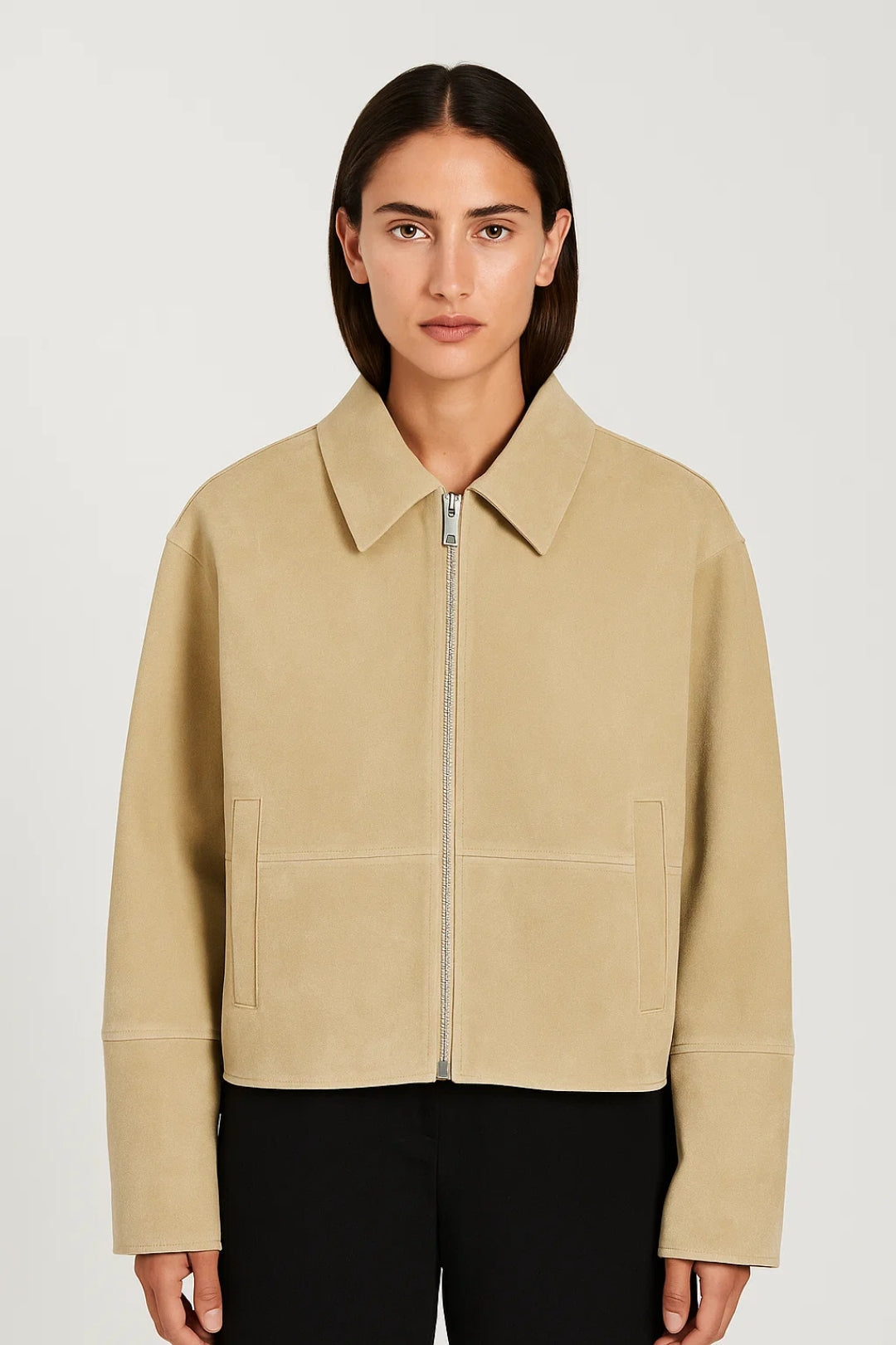 Cropped Damesjas | Rechte Snit met Rits | Minimalistisch en Modern