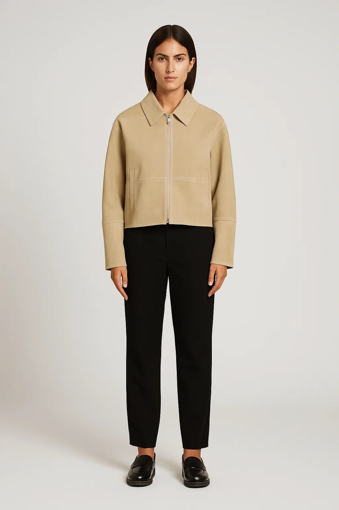 Cropped Damesjas | Rechte Snit met Rits | Minimalistisch en Modern