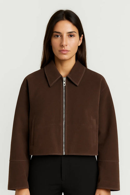 Cropped Damesjas | Rechte Snit met Rits | Minimalistisch en Modern